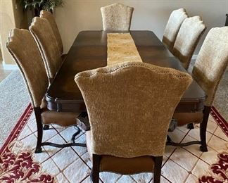 Stanley Dining Table w 8 Leather Chairs Table Pads $1,695, Area Rug "Momeni" $540