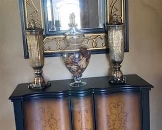 Entry Console $475 Black Gold Mirror $450 Decorative Jars