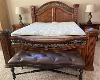 Wynwood 4 Poster King Bed w 2 Nightstands $1,195 SOLD.
Stanley Bench $395 (Note: Mattress and Table Lamps NFS)