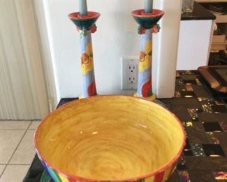 Tricia Laurette Ceramic Bowl and Candleholders https://ctbids.com/#!/description/share/367326