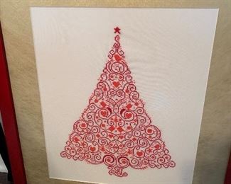 $75-Embroidered Christmas Tree Framed Art
