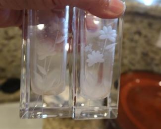 Etched glass miniature vases