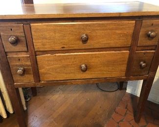 LOT A- $700.00 ANTIQUE HANDMADE SOUTHERN HUNTBOARD 39H X 43W X 21D (HAS BEEN REWORKED SOME)