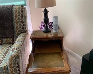 Oak end table with leather insert
