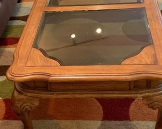 Glass insert oak table
