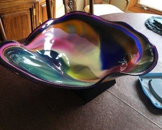 Hand blown glass charger signed Dennis Mullen $750 