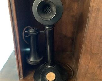 The real thing  Antique Telephone with table stand and wood matching seat $415