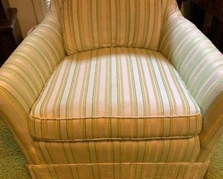 Boudoir style low back comfy chair. Greens and yellow gold color$135.00 shiny fabric