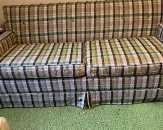 Sleeper sofa only $50.00. Fabric is tweed and torn on pillows and arms. Pulls out for double bed. 67.5"x 33. Make offer