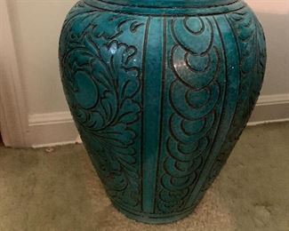Italian ceramic vase. 16” tall. Top opening is 7 “ wide   Dark teal $110.