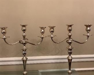 Magnificent pr of sterling silver candelabra  17-3/4 high. $800 for both. Prelude International sterling. Weighted reinforced 1550 grams  each  Beautiful and shiny
