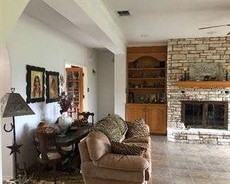 Leatherette three seated, comfy, clean couch with pillows. 100.00