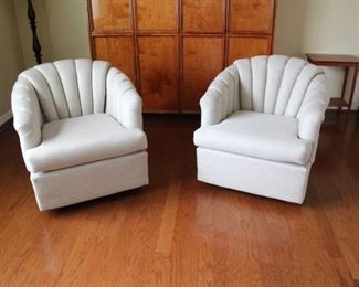 SET OF HOPE LINEN SWIVEL BARREL CHAIRS GRAY $190.00 EACH