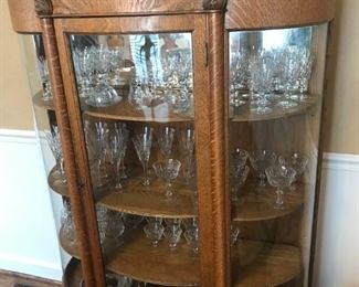 $ 420.00 - Beautiful antique, Tiger Oak China/Curio cabinet with curved glass. (paid $ 1800) 45"W x 14"D x 61"T 