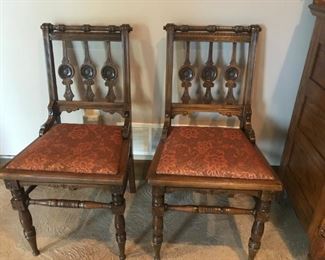 $ 140.00 - Max 50% off - Pair of antique chairs with upholstered seats and lovely detail