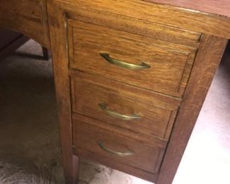 Vintage Solid Oak, 7-drawer desk with chair 