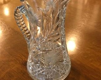 $ 70.00 - Set of 4 vintage Cut Crystal items includes - Lovely Antique Water Pitcher, Creamer, Sugar Bowl and Domed Cheese Dish
