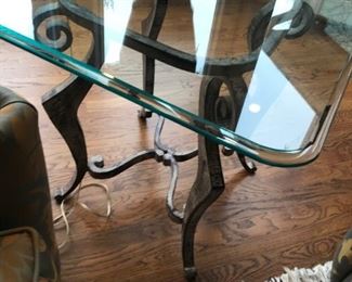 $ 130.00 - take 60% off -  Square, thick beveled glass and distressed iron side table. 23" x 23" x 26"H 