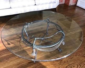 $230.00 - Take 60% off - Hooker - Round, thick beveled glass and iron Coffee table. 40"  (paid $674)