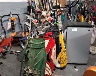 Assorted sports items vintage golf, skis etc