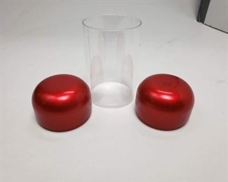 Tubular removable red metal top & bottom plastic center candy or misc. containers New in box 96 per case 12 per inner box 