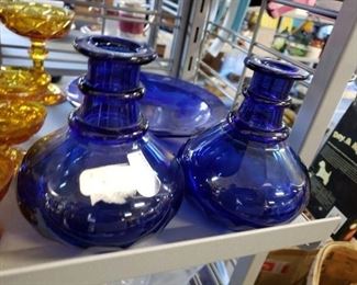 2 Cobalt glass candle holders 