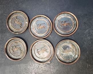 6 Copper F made in Hong Kong costers  