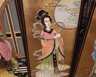 (4) Assorted hand painted Geisha seasons themed panels 14"W x 36"H each panel