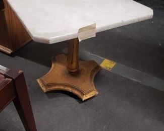 17"W x 18"D bx 18'H White Marble Top Table with Gold Metallic Painted Base