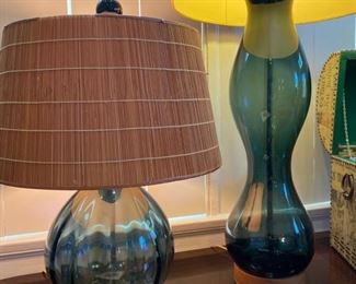 Vintage Blenko glass lamps, both with original finials....