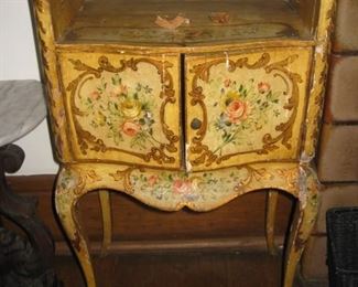 #9- $75. French cabinet or nightstand-missing a few pieces of the gallery-34-1/2"H x 18-1/2"W x 13"D