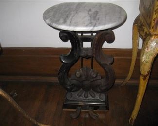 #10- $65.  Piano pedal table with marble top-21"H