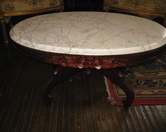 #15- $150.  oval coffee table with marble top-33" x 20" x 18"H