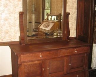 #55-$395. Antique Empire style sideboard with mirror-60"W x 82"H 