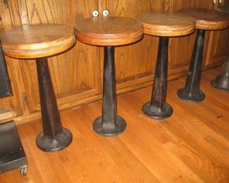#59-$495. Set of 4 vintage swivel stools-cast iron bases and wood tops-24"H