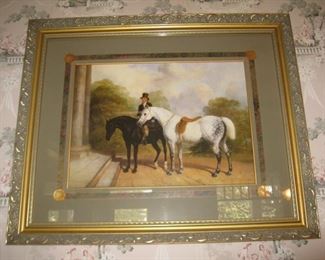 #40-$175. Framed print-mounted rider with riderless horse