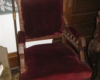 #118-$65. Eastlake armchair in red velvet