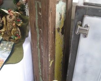#95-$45. Newell post with peeling  yellow and green paint-45-`1/2"H bottom is missing some trim where it would attach to steps 