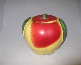 #69-$12. Vintage apple cookie jar-crazing, no marks on bottom-8"H