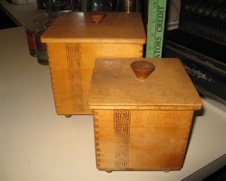 #71-$12. Pair of wood cannisters-6"H and 7-1/2"H