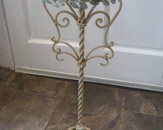 #109-$25. Metal wrought iron plant stand-off white-25-1/2"H