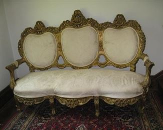 #3 $1575. Rococo sofa - 73"W x 51"H and 2 matching armchairs   in following  photos 