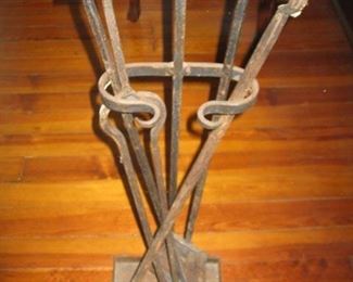 #141-$75. Wrought iron fireplace tools-32-1/2"H to top of holder