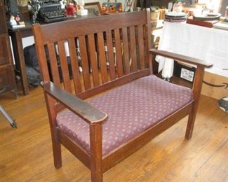 #177-$150. Small wood settee 39"H x45"W 