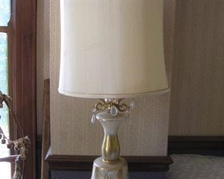 #213-$75 for the pair.  One of a pair of tall white and gold lamps-40" to top of shade