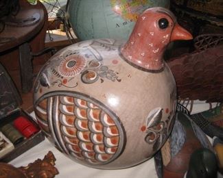 #220-$35   Large Mexican (Tonala?) ceramic bird-14-1/2"H x 14"L x 12"W