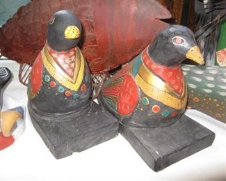 #224-$  Pair of painted wooden birds 10-11" L x 8-1/2"H