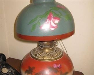 #226-$225. Small electric "Oil" lamp green/blue/reds