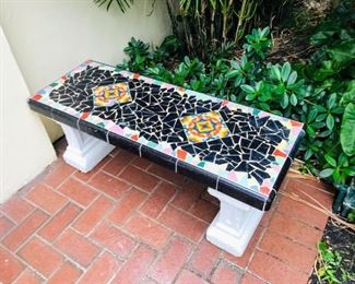 Pair of hand tiled cement benches $300 Each/$550 Pair