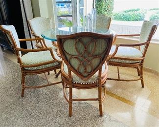 REDUCED $850
McGuire 6 Piece Set - Made in San Francisco, 5 Upholstery Chairs with glass top table - Asking price $1550